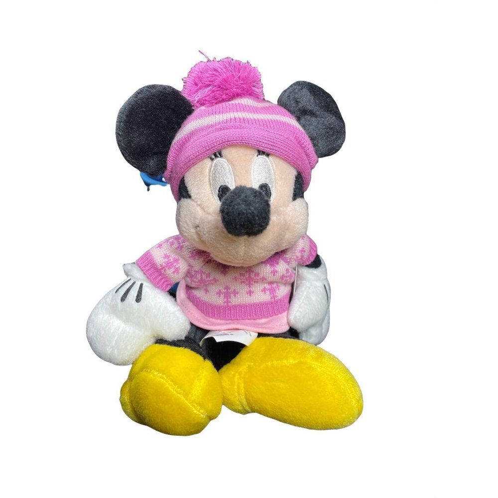 New Disney Minnie Mouse Sweater Hat Plush 8" holiday winter toy animal